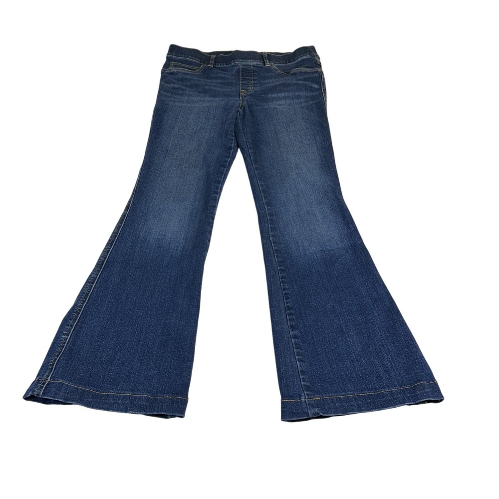 Spanx High Rise Flare Jeans Stretch Denim Pull On Dark Wash Slimming Sz Medium - Picture 3 of 6